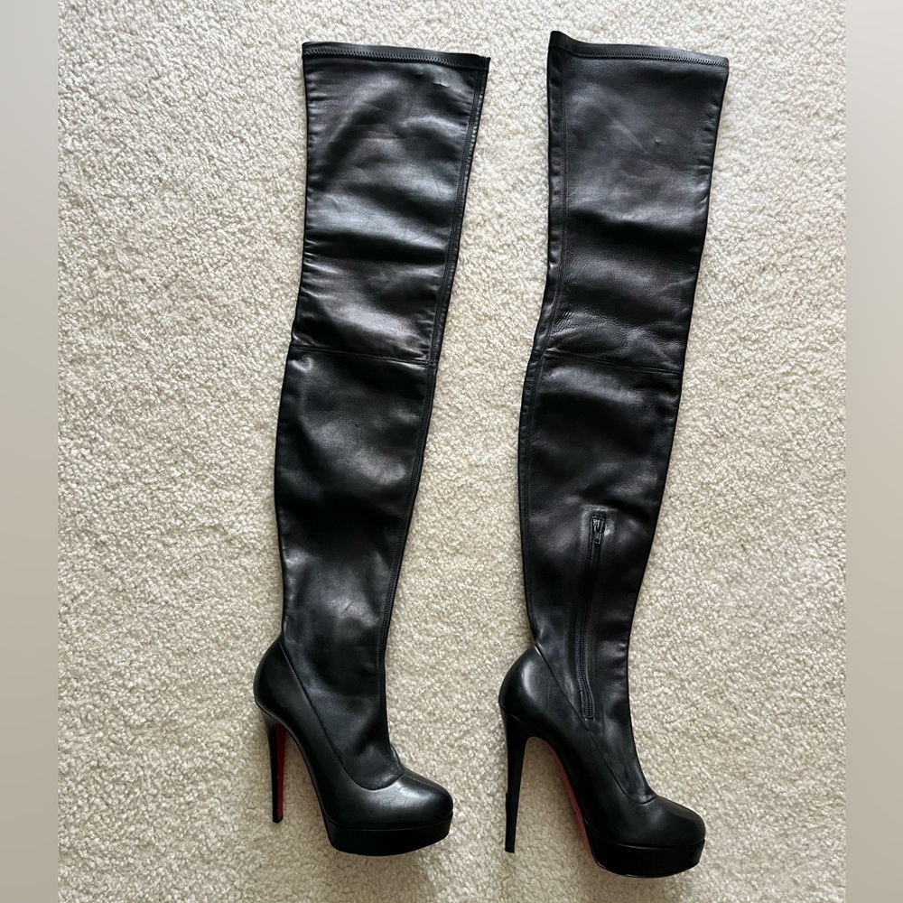 louboutin leather thigh high boots